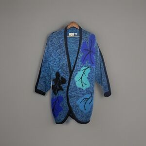 Vintage 90s Tony Lambert Collection Cardigan Womens LG‎ Sweater Blue Grandmacore